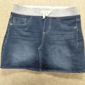 Falls Creek Sparkly Band Blue Pull On Skort Big Girls Size XL Denim Look Skirt